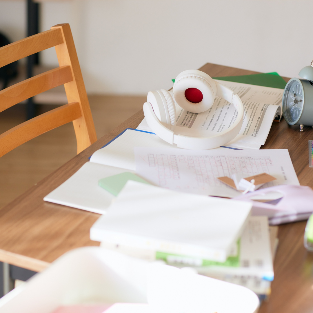 A piture of a cluttered desk